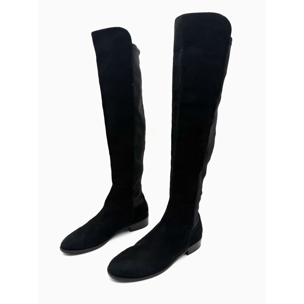STUART WEITZMAN Black Suede 5050 Over The Knee Boots Size 8.5 Flat Block Heel